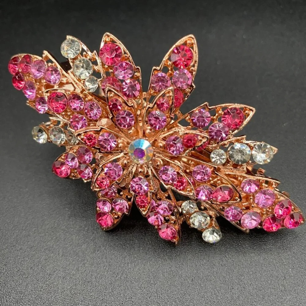 Gorgeous Sparkly Pink and White Rhinestone Encrusted Snap Barrette Hair Clip - Picture 11 of 12